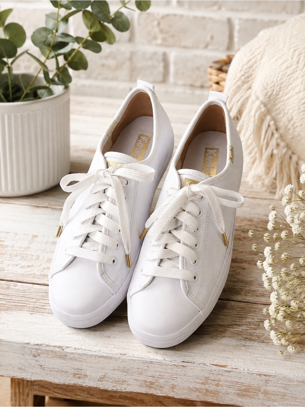 Keds Triple Up Leather Platform Sneakers White/Gold Women’s Size 7 NWOT
